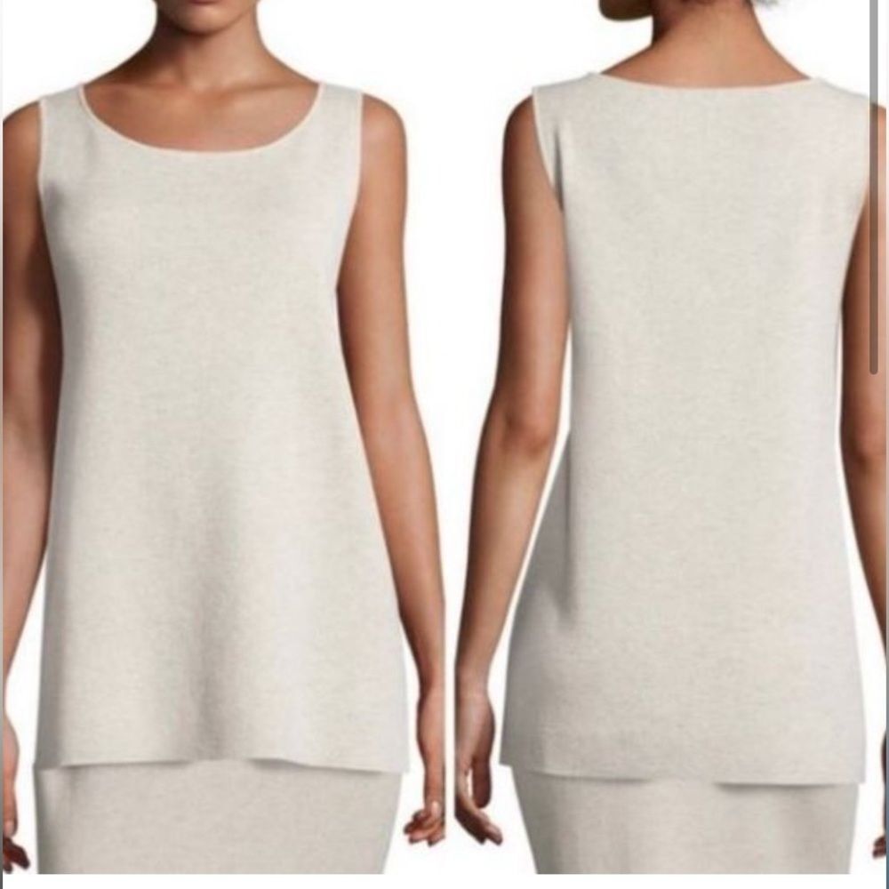 New Eileen Fisher tan 100% wool sleeveless  roundneck the icon tunic top